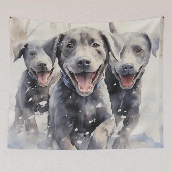 Item preview, Group of cute and adorable silver grey labrador retriever puppies in the snow painting designed and sold by NBSStore.