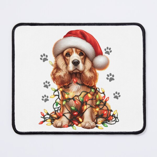 Item preview, Dog Christmas Cocker Spaniel wrapped with Christmas lights on Christmas eve designed and sold by BotunPeony.