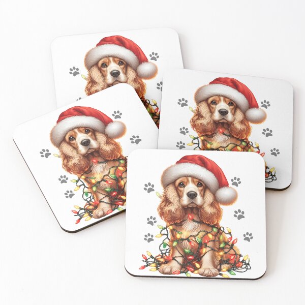 Item preview, Dog Christmas Cocker Spaniel wrapped with Christmas lights on Christmas eve  designed and sold by BotunPeony.
