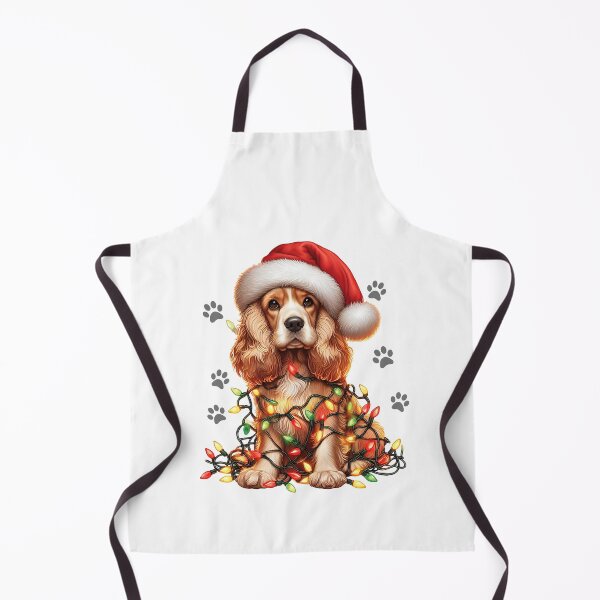 Item preview, Dog Christmas Cocker Spaniel wrapped with Christmas lights on Christmas eve designed and sold by BotunPeony.