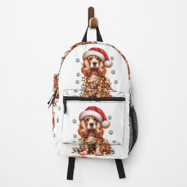 Item preview, Dog Christmas Cocker Spaniel wrapped with Christmas lights on Christmas eve designed and sold by BotunPeony.
