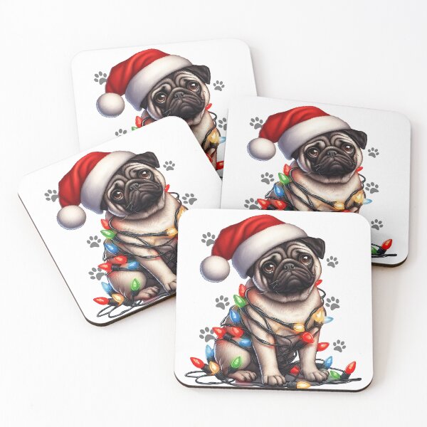 Item preview, Dog Christmas Pug Wrapped with Christmas Lights on Christmas eve 2024 designed and sold by BotunPeony.