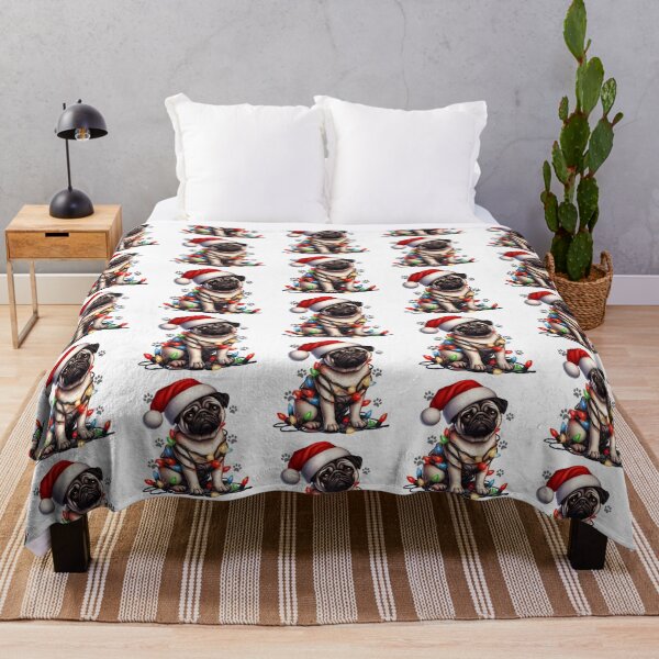 Item preview, Dog Christmas Pug Wrapped with Christmas Lights on Christmas eve 2024 designed and sold by BotunPeony.