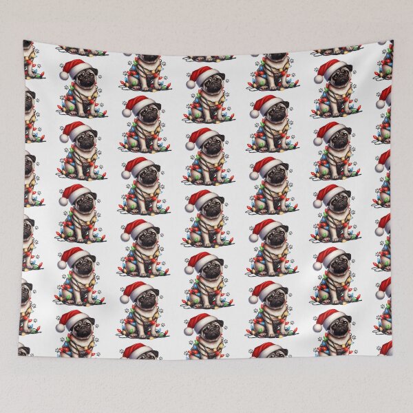 Item preview, Dog Christmas Pug Wrapped with Christmas Lights on Christmas eve 2024 designed and sold by BotunPeony.
