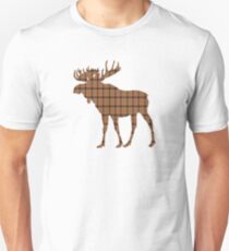 Moose: Brown Plaid Unisex T-Shirt