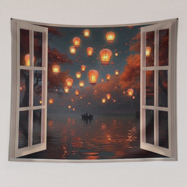 Item preview, Lanterns and boat in lake designed and sold by zand-n-zive.