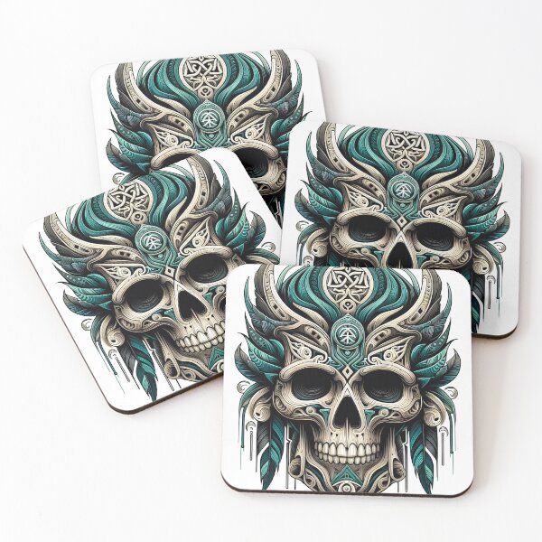 Item preview, Aztec skull in shades of green designed and sold by CollorTrend.