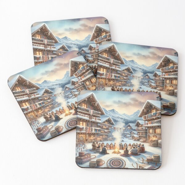 Item preview, Boho-European Inspired Alpine Village Winter Art designed and sold by glowarya.
