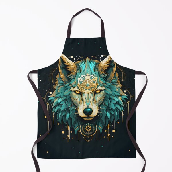 Item preview, Majestic native style wolf in turquoise and beige with golden ornaments designed and sold by CiniAi.