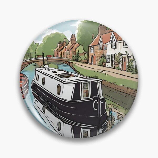Item preview, Narrowboat passing towpath cottages designed and sold by canal-arts.