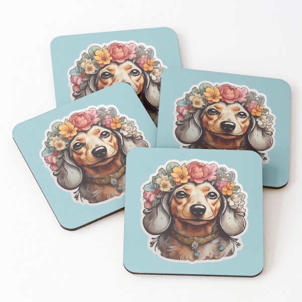 Item preview, Dachshund Face Wearing Flower Crown Floral Themed designed and sold by thecatcouch.