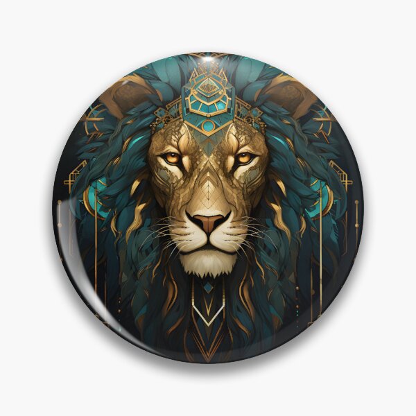 Item preview, Artistic native style lion in turquoise and gold designed and sold by CiniAi.