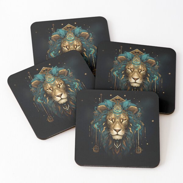 Item preview, Artistic native style lion in turquoise and gold designed and sold by CiniAi.