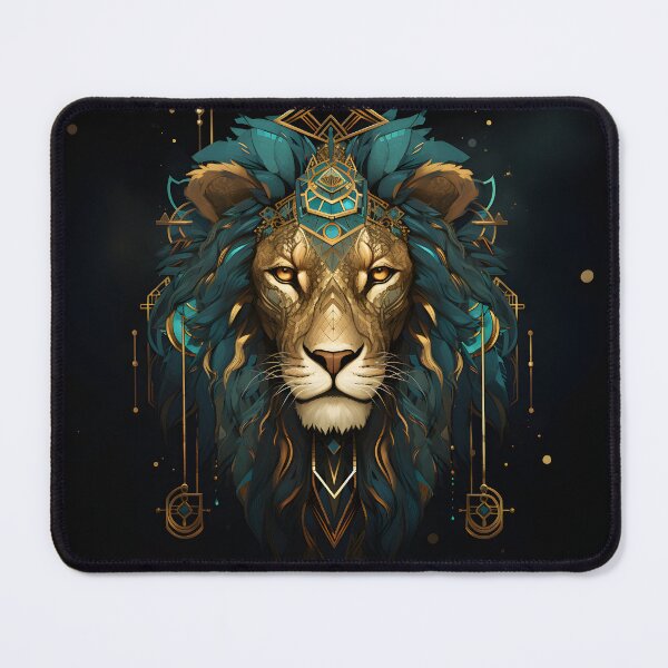 Item preview, Artistic native style lion in turquoise and gold designed and sold by CiniAi.