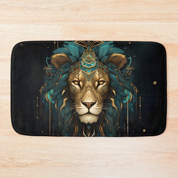 Item preview, Artistic native style lion in turquoise and gold designed and sold by CiniAi.