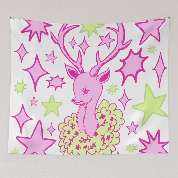 Item preview, Cute Retro Deer with Antlers, Pink and Green designed and sold by Daydreamer Alley.