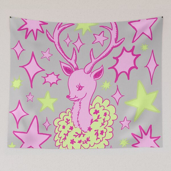 Item preview, Cute Deer with Antlers and Wreath, Pink Green and Gray designed and sold by Daydreamer Alley.
