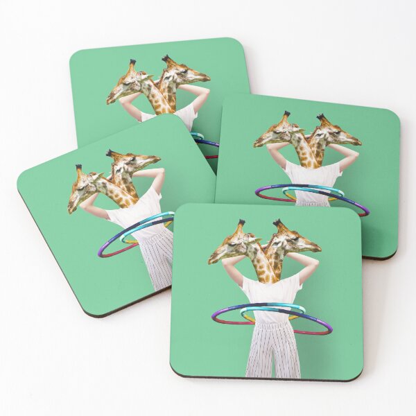 Item preview, Playful Surreal Collage - 'Better Than One' Solo in Green: Giraffe-Headed Woman with Hoops - Perfect Children's Room Decor designed and sold by GollyWillikers.
