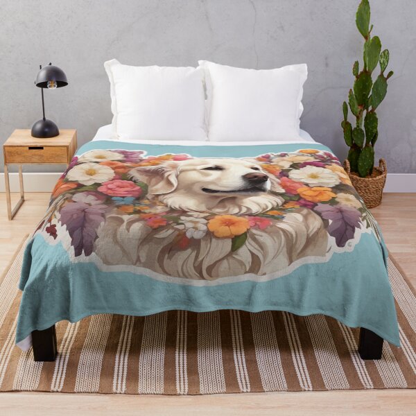 Item preview, White Golden Retriever Surrounded by Flowers Floral Themed designed and sold by thecatcouch.