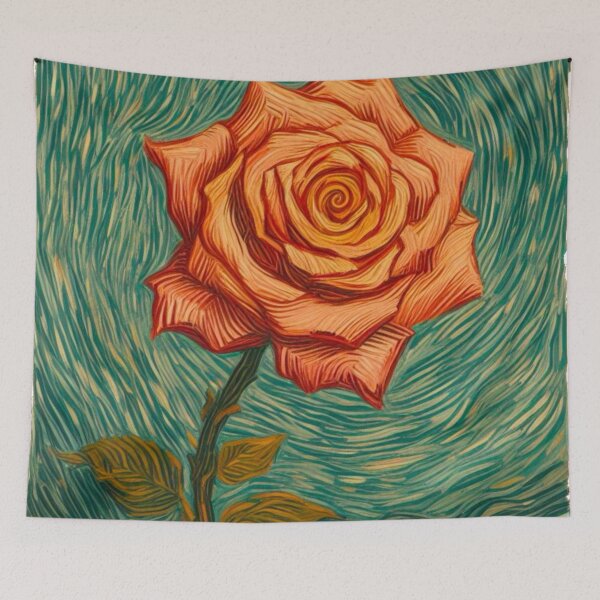 Item preview, Van Gogh Style Rose - Pink Rose Blue Background - Transparent Background designed and sold by Star-Fragment.