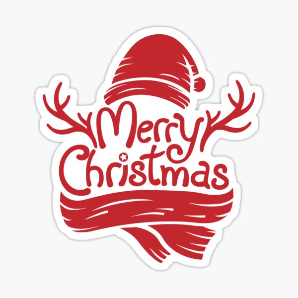 Merry Christmas Hat Scarf and Antler Design Sticker