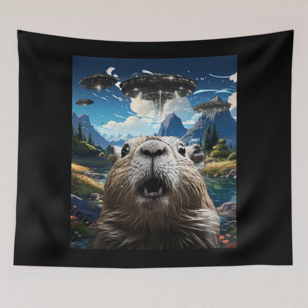 Item preview, Capybara Selfie with UFOs designed and sold by Master-Print.