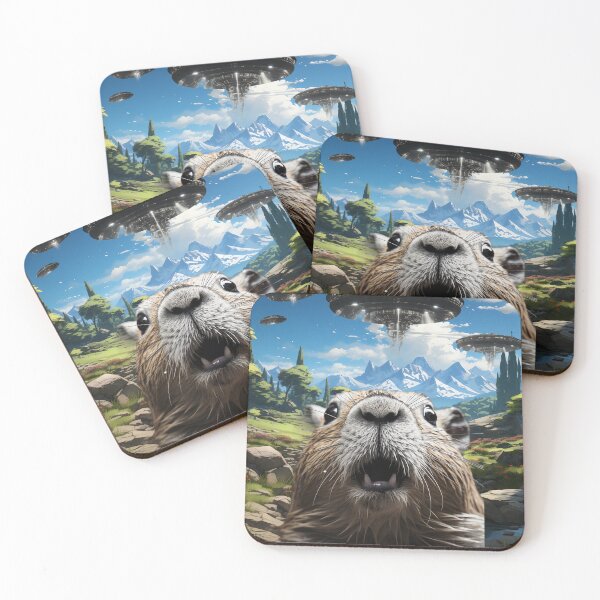 Item preview, Capybara Selfie with UFOs designed and sold by Master-Print.