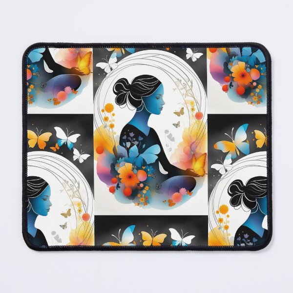 Item preview, in a bubble of calm, woman sitting in profile, zen, surrounded by butterflies in a luminous halo designed and sold by Creativesphotos.