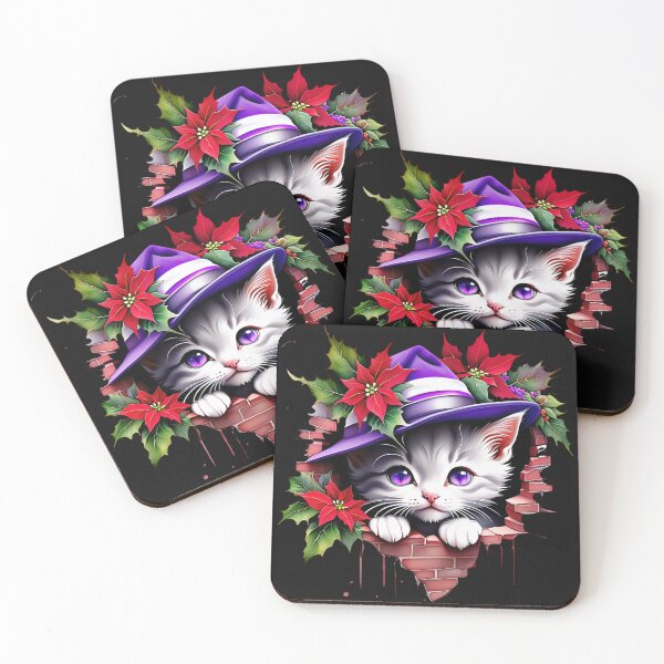 Item preview, 3d, gray Kitten with poinsettia flowers designed and sold by aipaint.