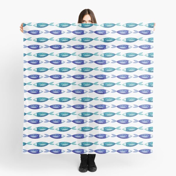 Blue Fish Pattern Scarf