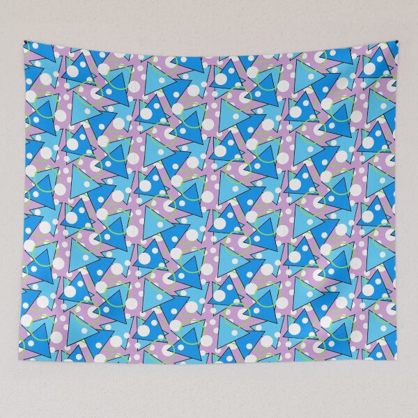 Item preview, Funky Vintage Memphis Style Design with Blue Triangles on Purple Background designed and sold by LaRoach Digital Arts.