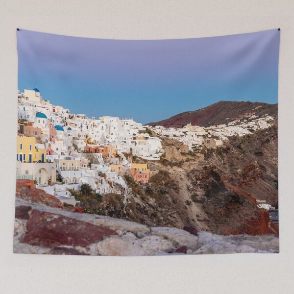 Item preview, Perfect Oia Sunset Over White Buildings, Blue Rooftops designed and sold by SafariByMarisa.