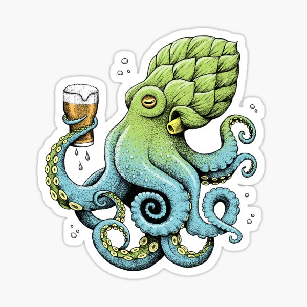 Hop-to-pus Octopus Drinking Beer Sticker