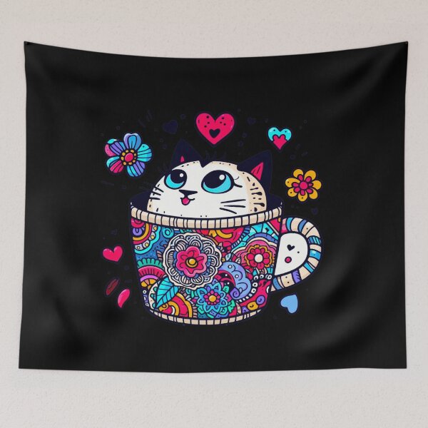 Item preview, Cat and Coffee Delight Clipart designed and sold by SYMEshop.