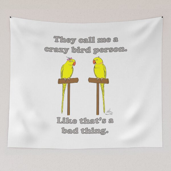 Item preview, Crazy Bird Person with Yellow Ring Neck Parrots designed and sold by Laughing Parrot Studio.