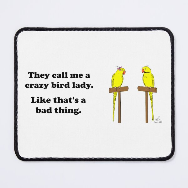 Item preview, Crazy Bird Lady with Yellow Indian Ring Neck Parrots designed and sold by Laughing Parrot Studio.