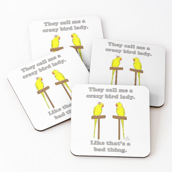 Item preview, Crazy Bird Lady with Yellow Indian Ring Neck Parrots designed and sold by Laughing Parrot Studio.