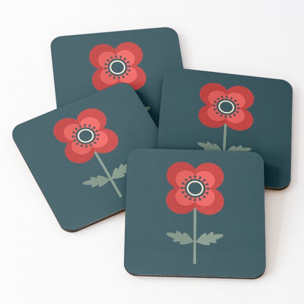 Item preview, Vintage Red Poppy on Forest Green Background designed and sold by Daisy Beatrice.