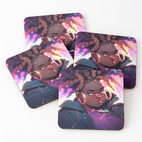Item preview, Beautiful Dark Skin Neon Cyber Anime Girl designed and sold by bubblegoth.