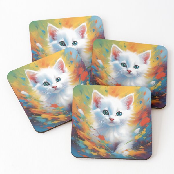 Item preview, White kitten colour splash designed and sold by WildLadyWood.
