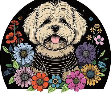 Artwork thumbnail, Lhasa Apso Dog Surrounded by Summer Garden Flowers by hidden-design