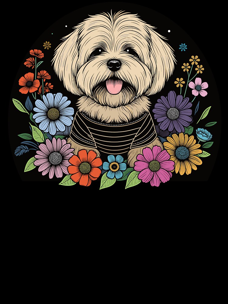 Thumbnail 7 of 7, Oversized T-Shirt, Lhasa Apso Dog Surrounded by Summer Garden Flowers designed and sold by hidden-design.
