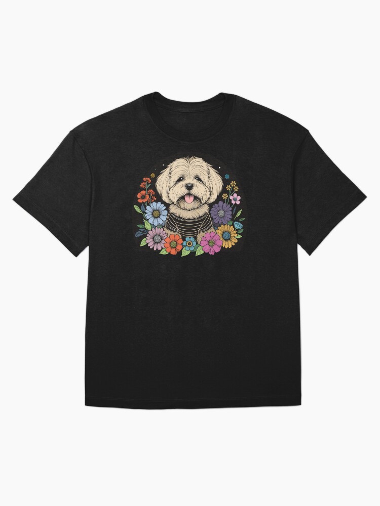 Thumbnail 3 of 7, Oversized T-Shirt, Lhasa Apso Dog Surrounded by Summer Garden Flowers designed and sold by hidden-design.