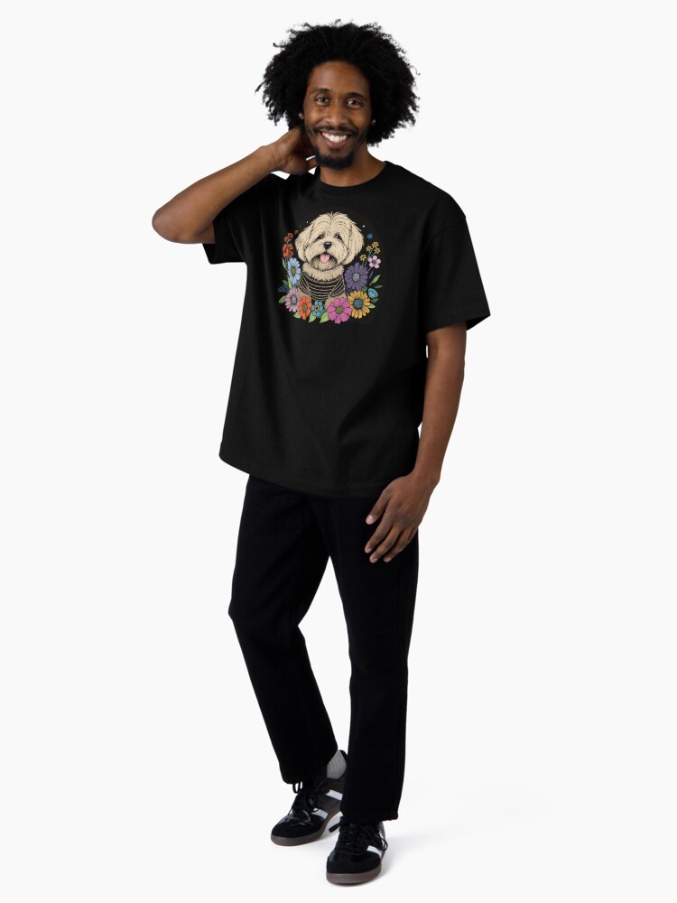 Thumbnail 4 of 7, Oversized T-Shirt, Lhasa Apso Dog Surrounded by Summer Garden Flowers designed and sold by hidden-design.