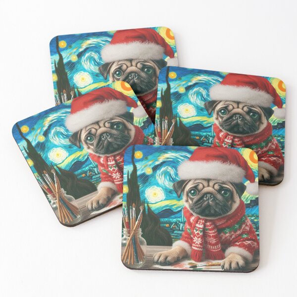 Item preview, Christmas Pug - Van Gogh Style designed and sold by FunnehGacha.