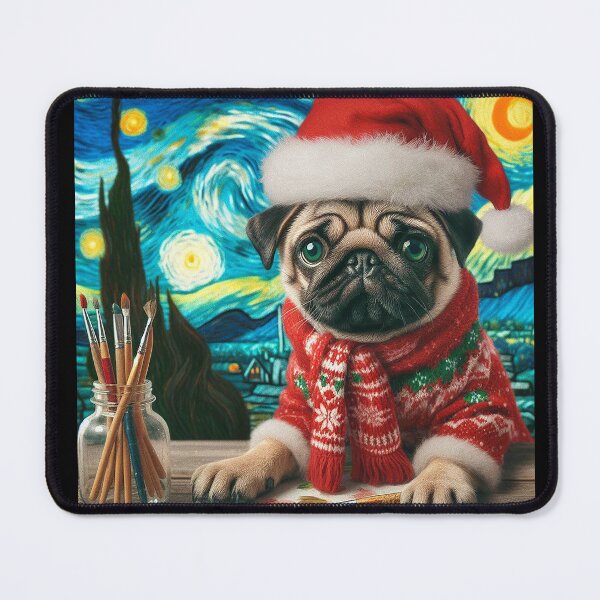 Item preview, Christmas Pug - Van Gogh Style designed and sold by FunnehGacha.