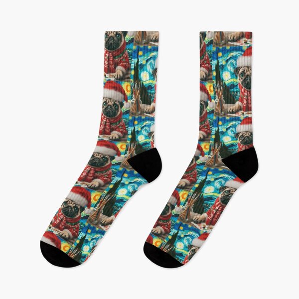 Item preview, Christmas Pug - Van Gogh Style designed and sold by FunnehGacha.