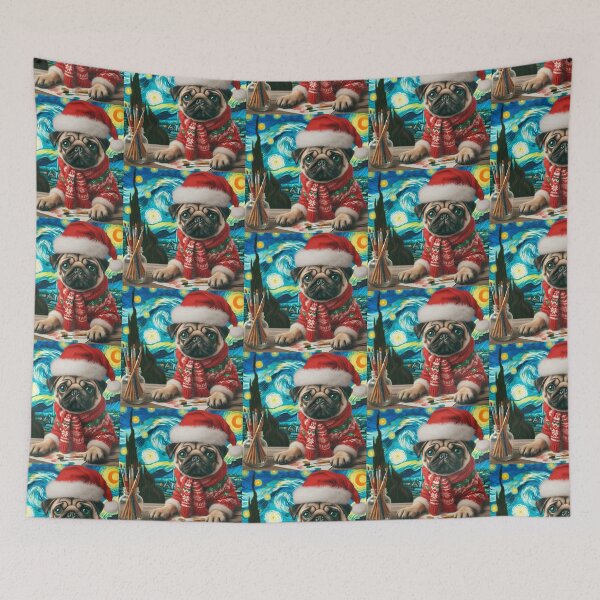 Item preview, Christmas Pug - Van Gogh Style designed and sold by FunnehGacha.