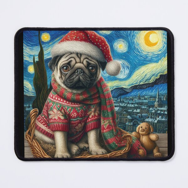 Item preview, Christmas Pug - Van Gogh Style designed and sold by FunnehGacha.