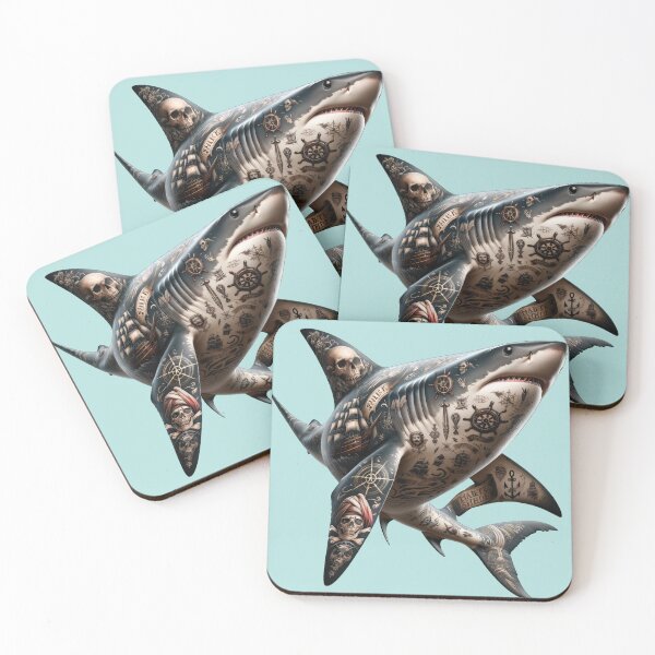 Item preview, Shark with Pirate Tattoos designed and sold by SandbarTees.